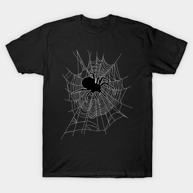 Gothic Spider on Web T-Shirt by NightmareCraftStudio